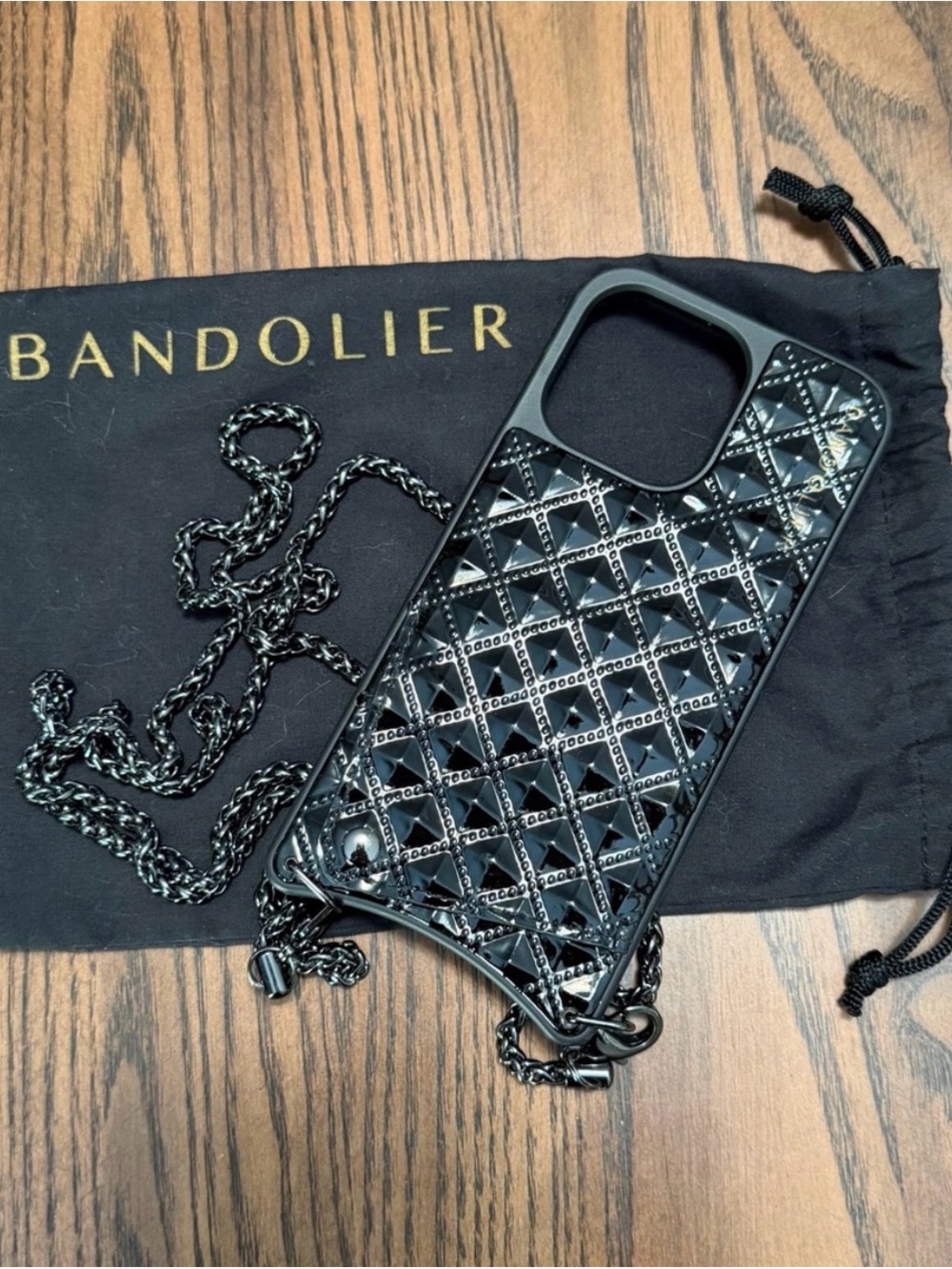 Bandolier Black Patent Leather Crossbody Case for iPhone 13, 14 or 15 ProMax